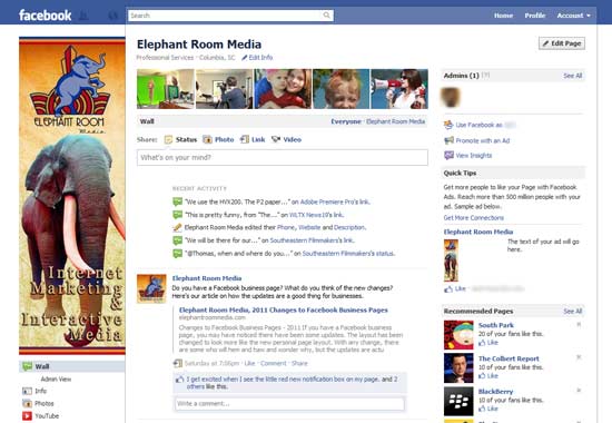 facebook page layout. new business facebook page