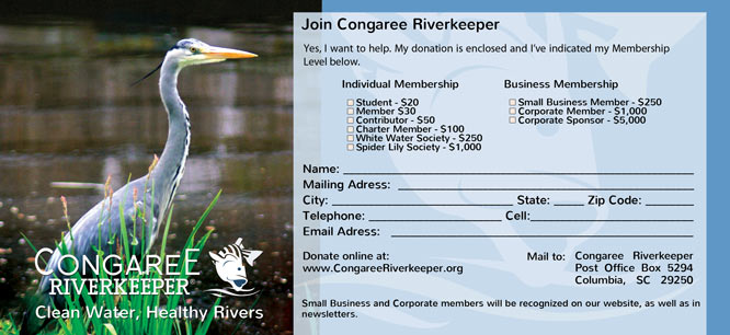 Congaree Riverkeeper design for rack card BACK